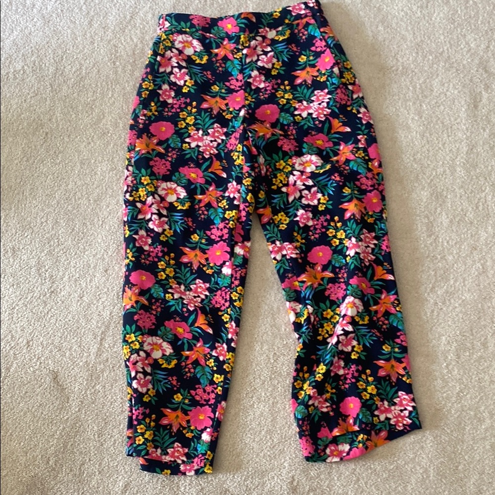 J. Crew Orange and Pink Trousers Vibrant Floral Print